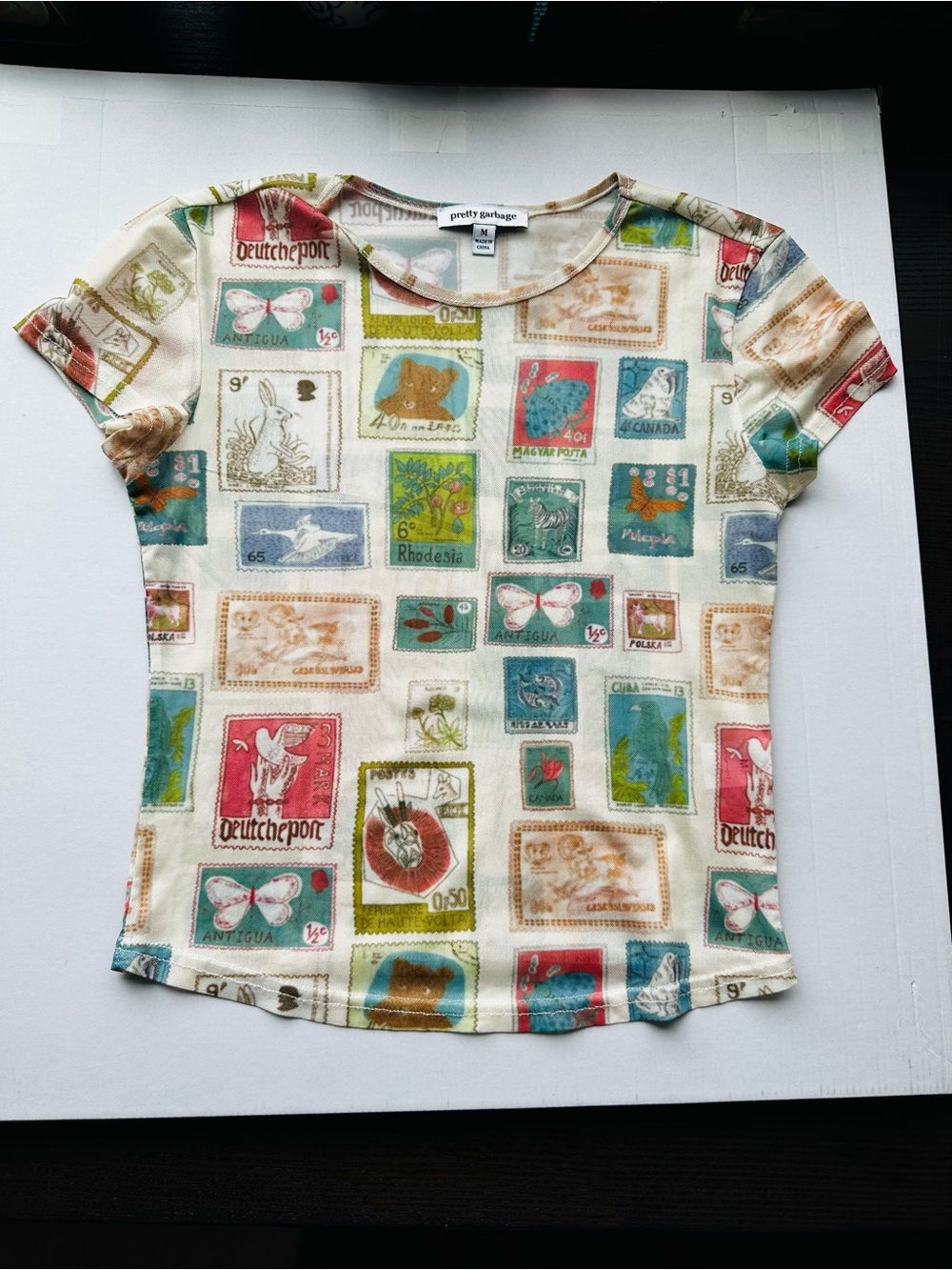 Pretty Garbage Mesh Stamp Print Tee Cottagecore Fairycore Vintage Top